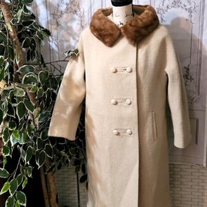 Stevens Hockanum Vintage Mink Collar Wool Coat